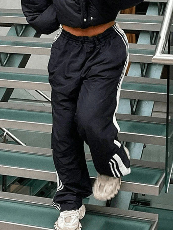 Black Classic Baggy Sweatpants with Side Stripe