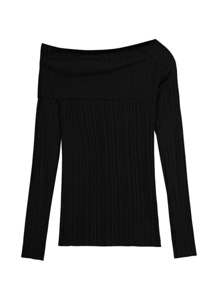 Off Shoulder Ribbed Knit Top with Split