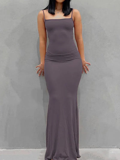 Solid Classic Strap Bodycon Rib Maxi Dress