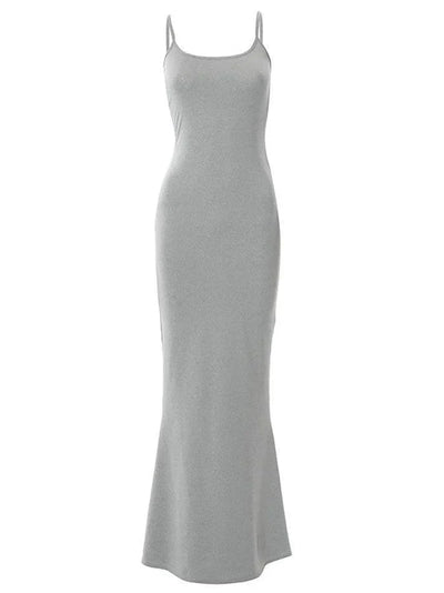 Solid Classic Strap Bodycon Rib Maxi Dress