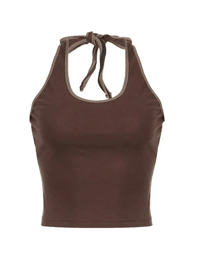 Brown Vintage Halter Cropped Tank Top