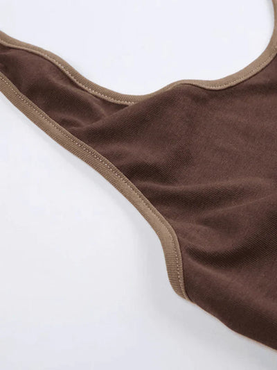 Brown Vintage Halter Cropped Tank Top